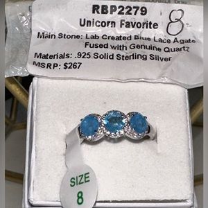 Lab Created Blue Lace Agate fused w/ Genuine Quartz .925 Solid Sterling Silver